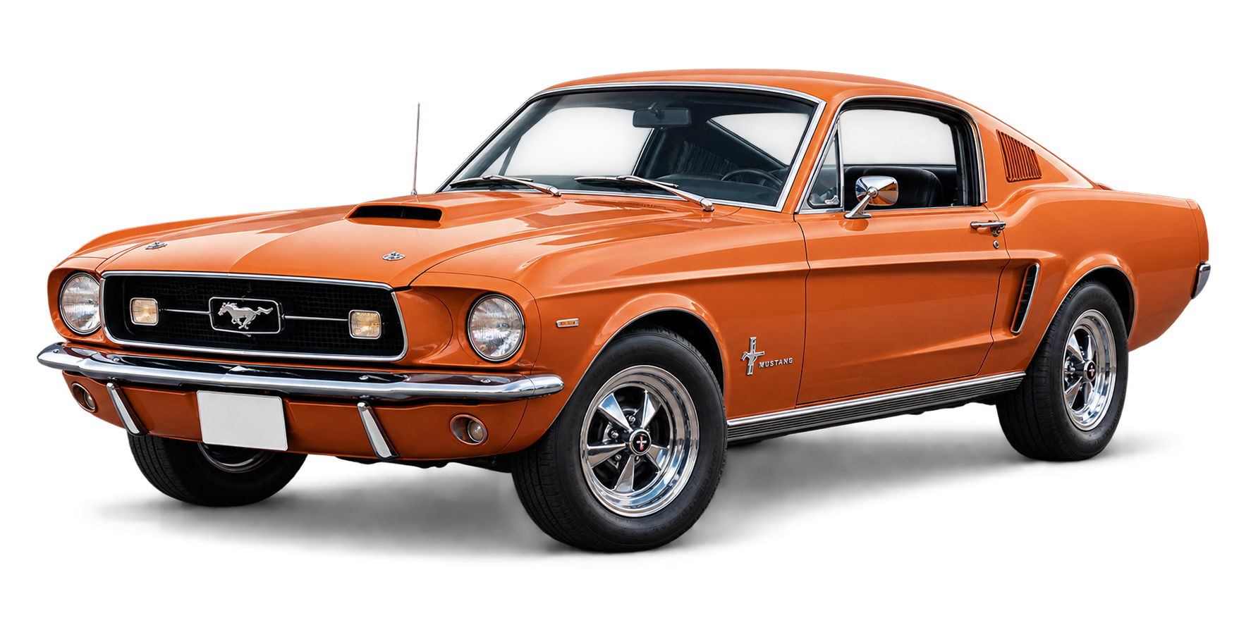 Ilustrace oranžového historického Fordu Mustang